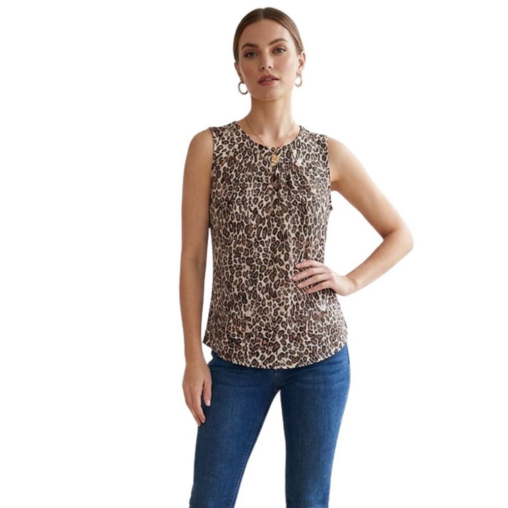 Adrianna Papell  Brown Animal Print Sleeveless Top, M